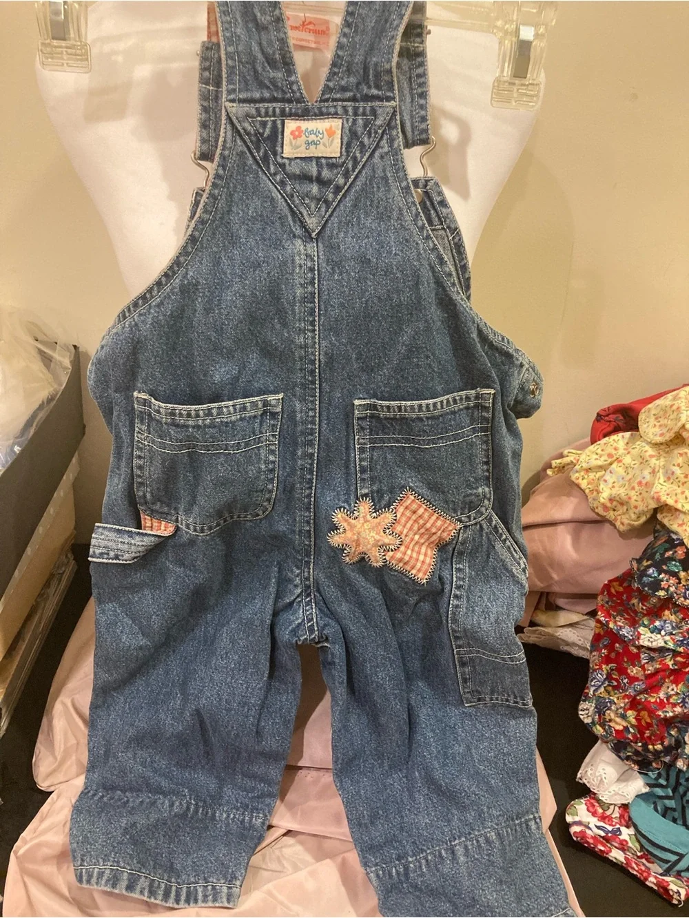 Baby Gap 18-24 months toddler Denim Overalls with Pink Plaid Accents
